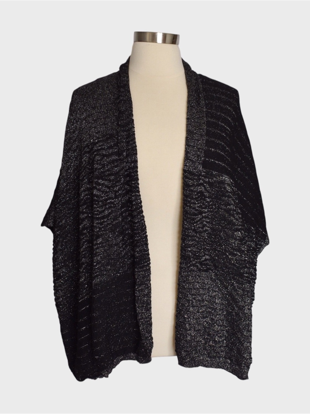 Worthington Black Metallic Open Front Cocoon Cardigan